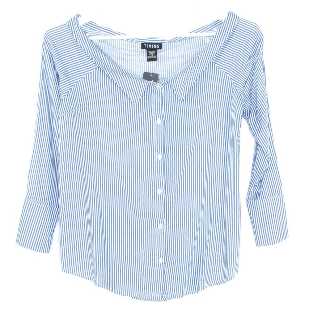 NWT Timing Womens Top Button Collar Stripe Career Office Size Small